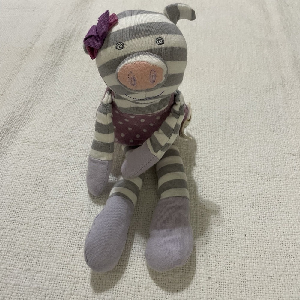 Organic‎ Farm Buddies Pig Plush 13" Stuffed Animal Grey Stripe Purple Toy Gift